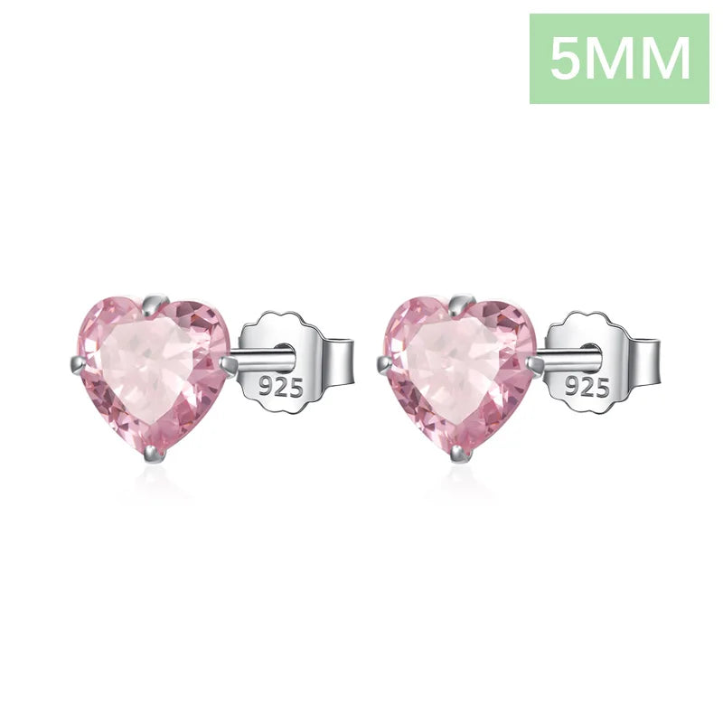 Cute Pink  Heart Charm Shiny CZ Stud Earrings DS3731