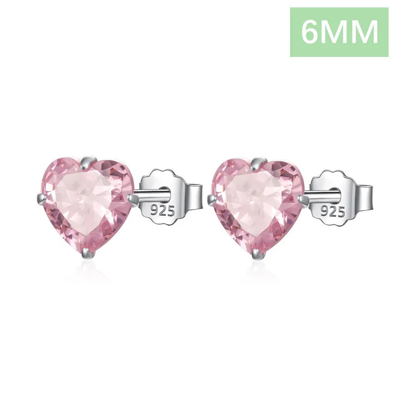 Cute Pink  Heart Charm Shiny CZ Stud Earrings DS3731