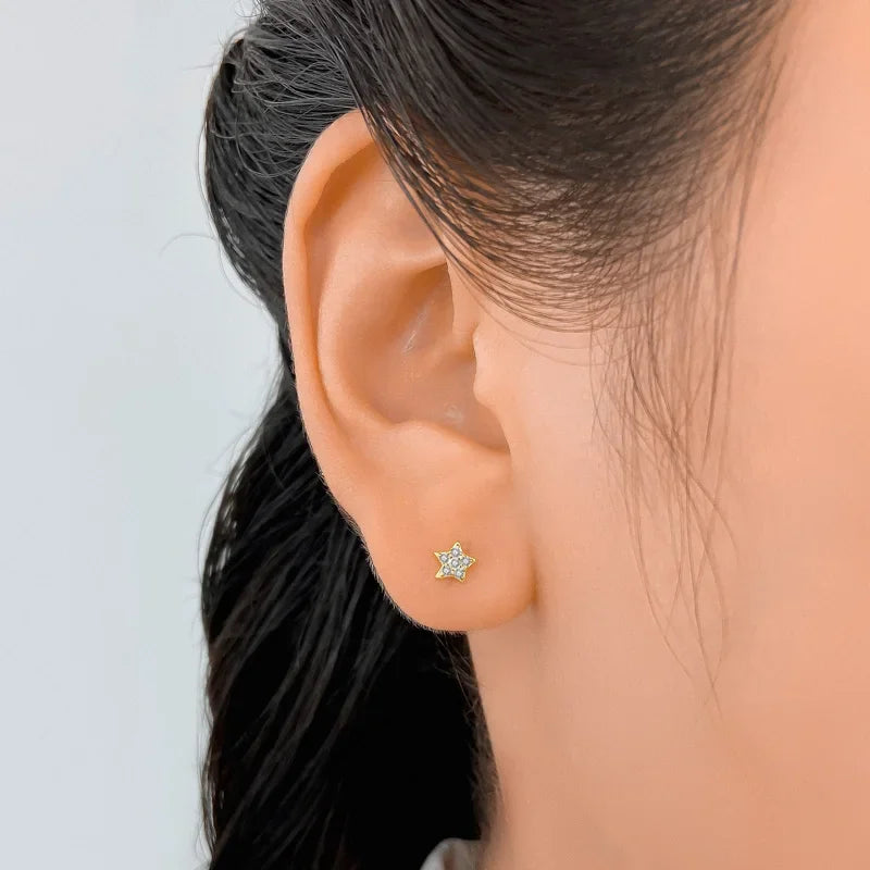 Fashion Moon Star CZ Beads Screw Stud Earring DA3019