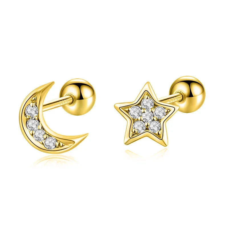 Fashion Moon Star CZ Beads Screw Stud Earring DA3019