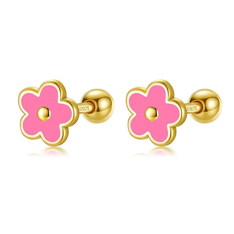 Fashion Glaze Flower Screw Stud Earrings DF269