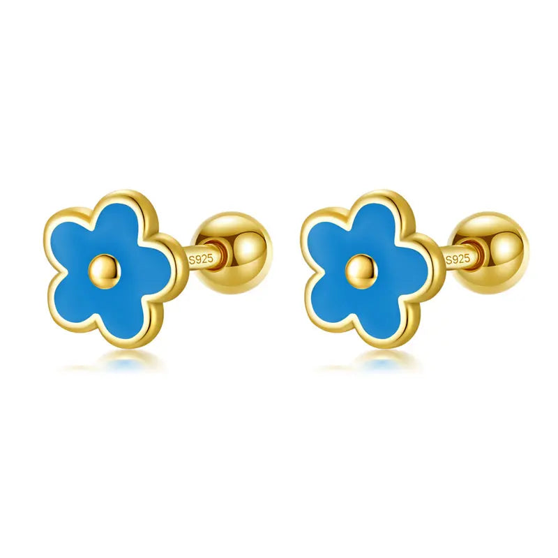 Fashion Glaze Flower Screw Stud Earrings DF269