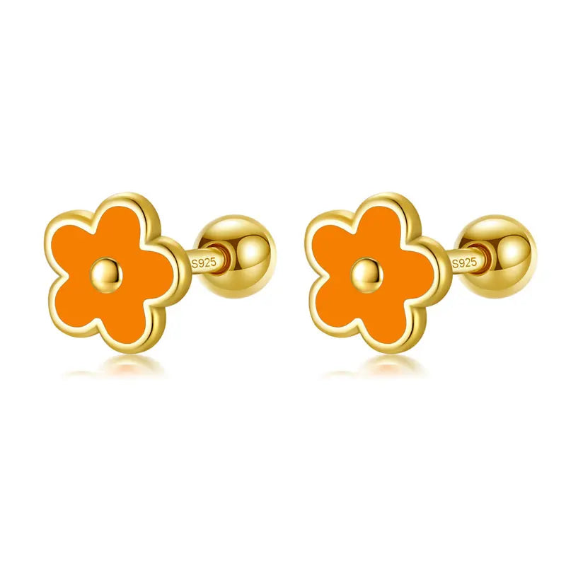 Fashion Glaze Flower Screw Stud Earrings DF269