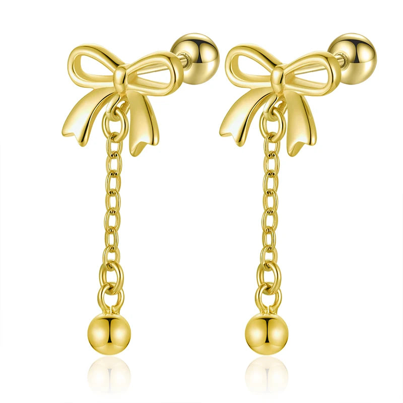 Fashion Bowknot Tassel Beads Screw Stud Earrings DG0138