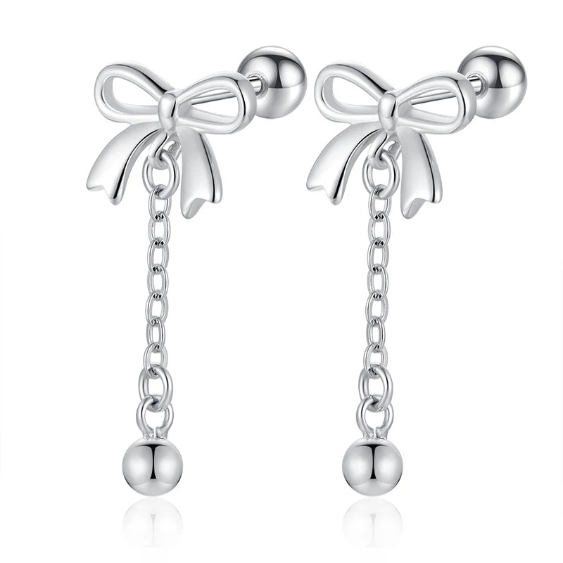 Fashion Bowknot Tassel Beads Screw Stud Earrings DG0138