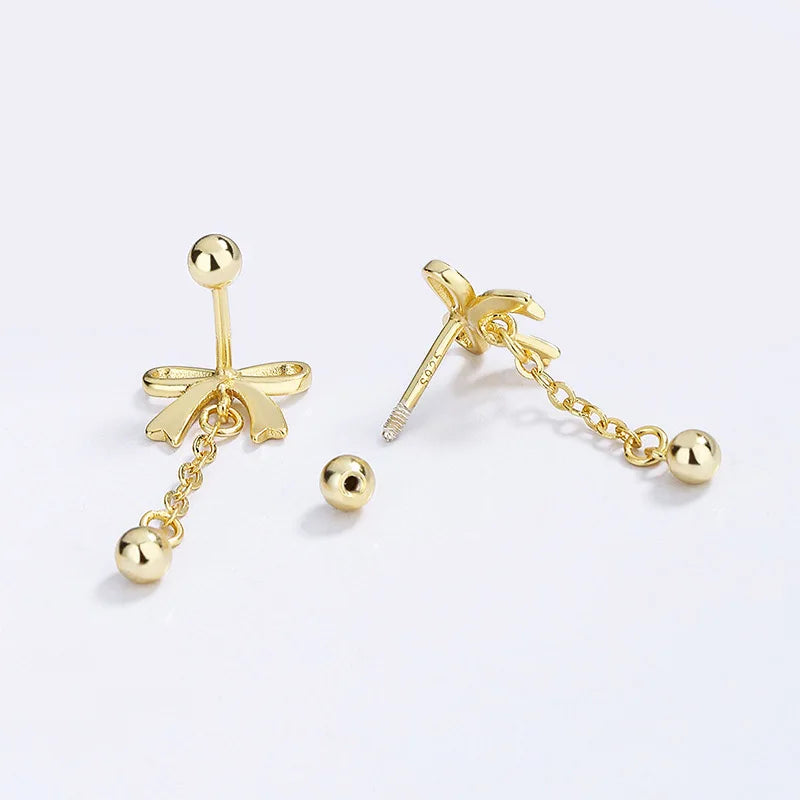 Fashion Bowknot Tassel Beads Screw Stud Earrings DG0138