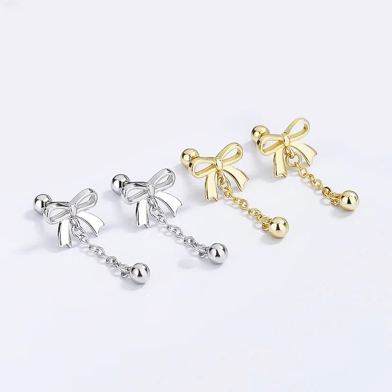 Fashion Bowknot Tassel Beads Screw Stud Earrings DG0138