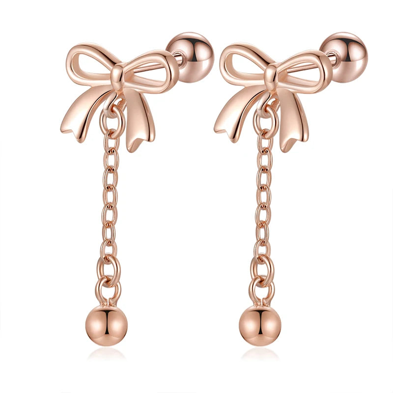 Fashion Bowknot Tassel Beads Screw Stud Earrings DG0138