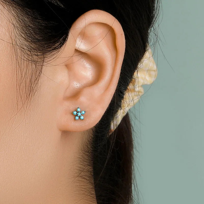 Fashion Flower Colour CZ Stud Earrings DF247