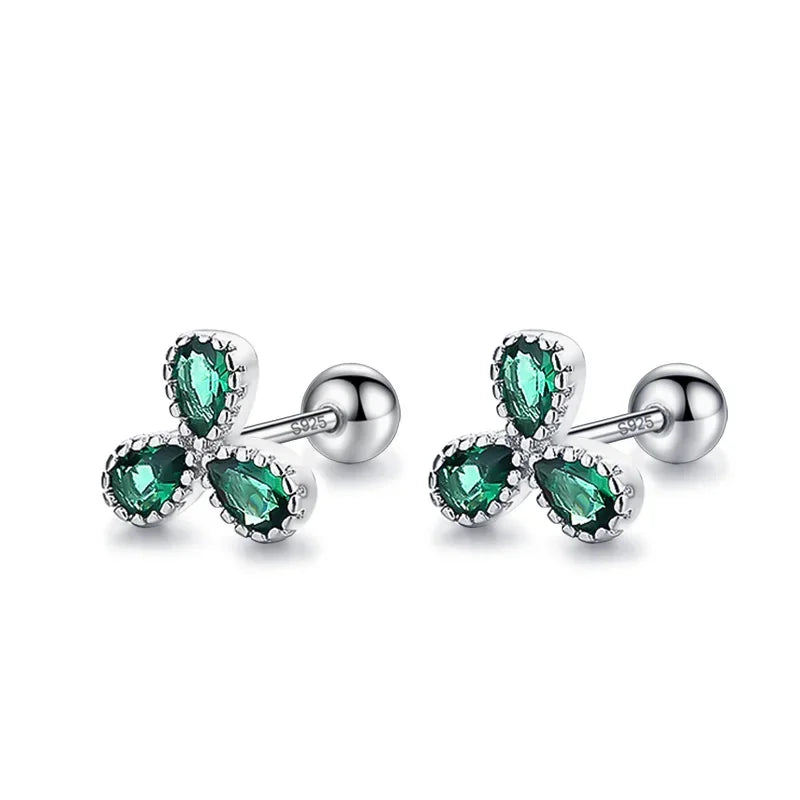 Flower Green CZ Beads Screw Stud Earrings DA2383