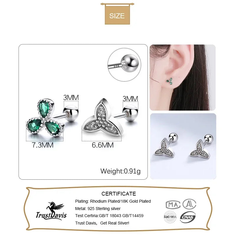 Flower Green CZ Beads Screw Stud Earrings DA2383