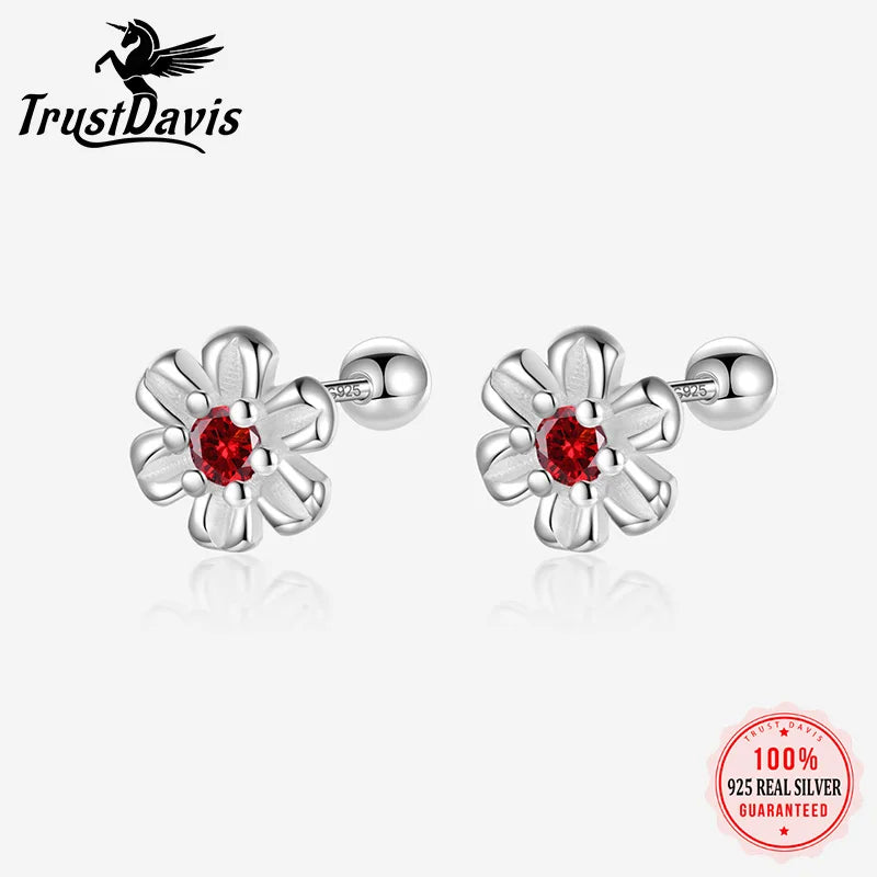 Fashion Flower Zircon Screw Stud Earrings DF2101