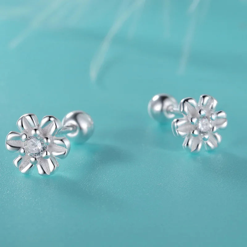 Fashion Flower Zircon Screw Stud Earrings DF2101