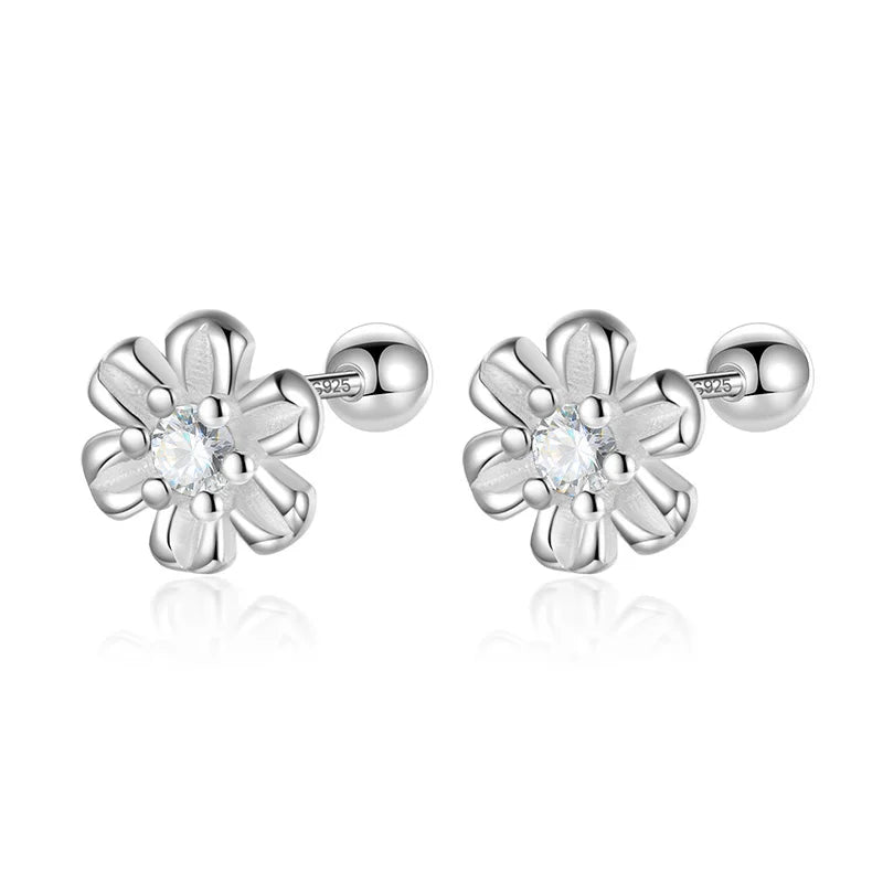 Fashion Flower Zircon Screw Stud Earrings DF2101