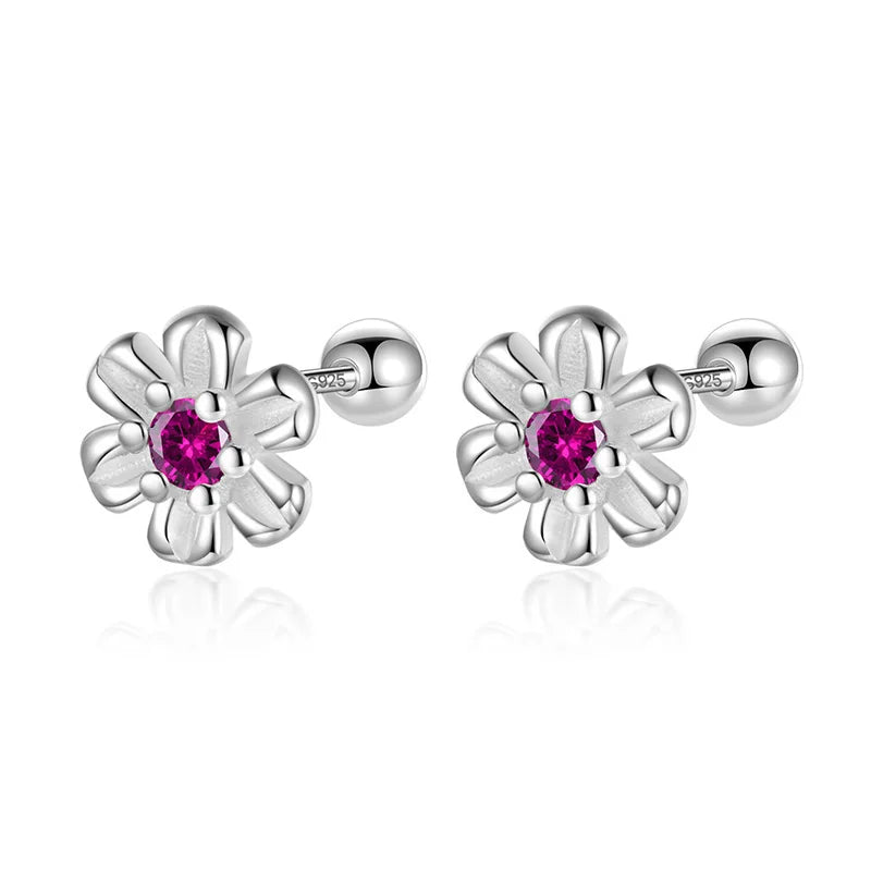 Fashion Flower Zircon Screw Stud Earrings DF2101