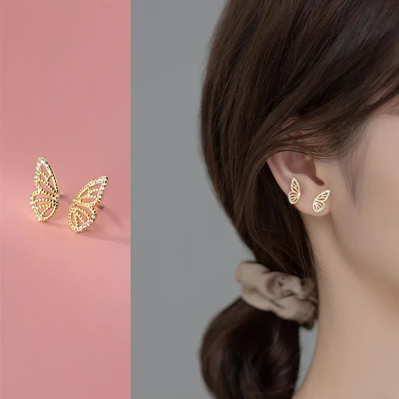 Fashion Insect Butterfly Shiny CZ Stud Earrings DA2713