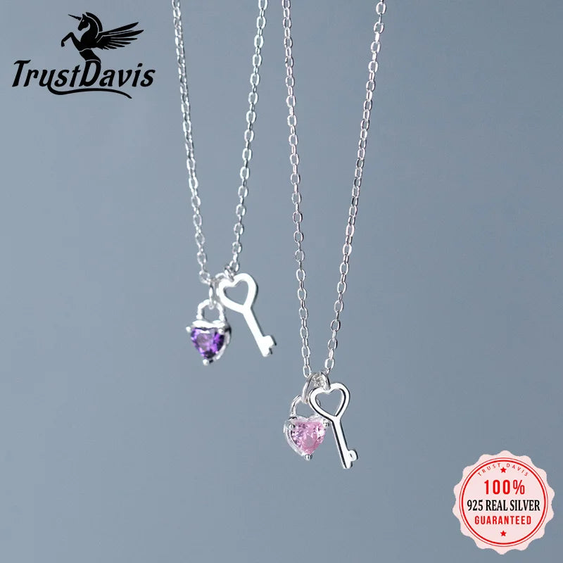 Love Lock Key Shiny Clavicle Necklace For Women Wedding Party Jewelry DG0197