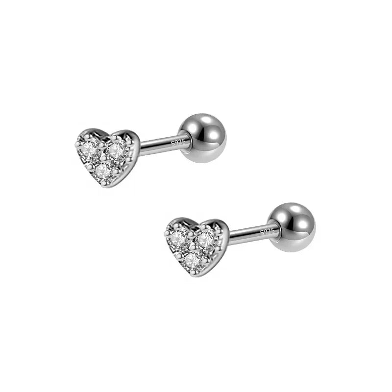TrustDavis Real 925 Sterling Silver Fashion Mini Romantic Heart CZ Bead Screw Stud Earrings For Women Wedding Jewelry DA2507