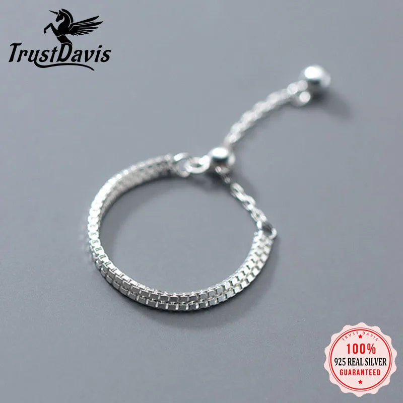 Fashion Minimalist Double Box Chain Ring Sizable DA2131