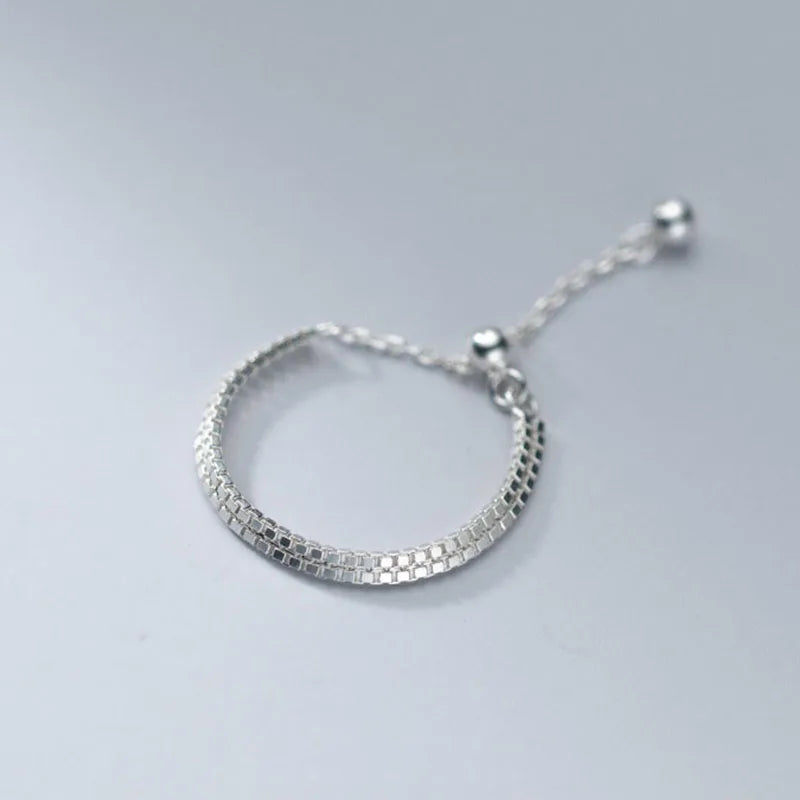 Fashion Minimalist Double Box Chain Ring Sizable DA2131