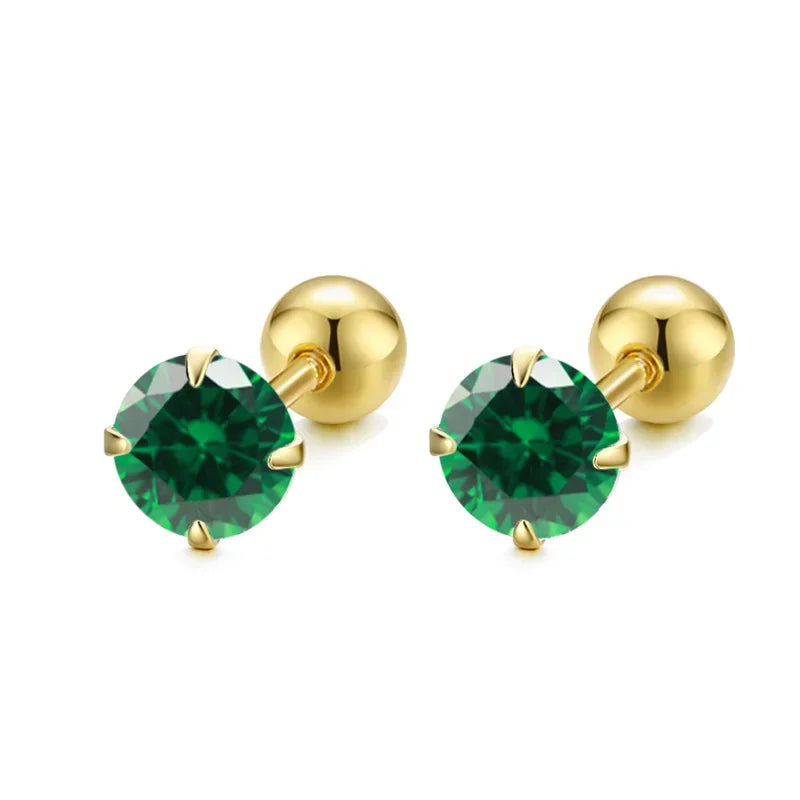 Fashion Shiny CZ 3/4/5/6mm Beads Screw Stud Earrings DA2299