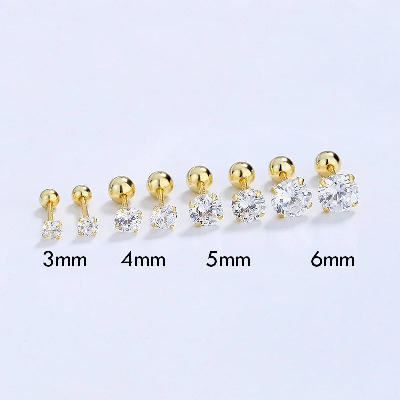 Fashion Shiny CZ 3/4/5/6mm Beads Screw Stud Earrings DA2299