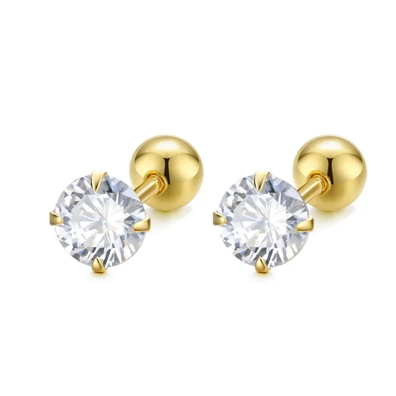 Fashion Shiny CZ 3/4/5/6mm Beads Screw Stud Earrings DA2299