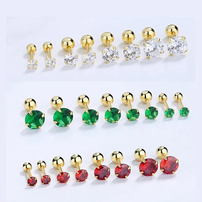 Fashion Shiny CZ 3/4/5/6mm Beads Screw Stud Earrings DA2299