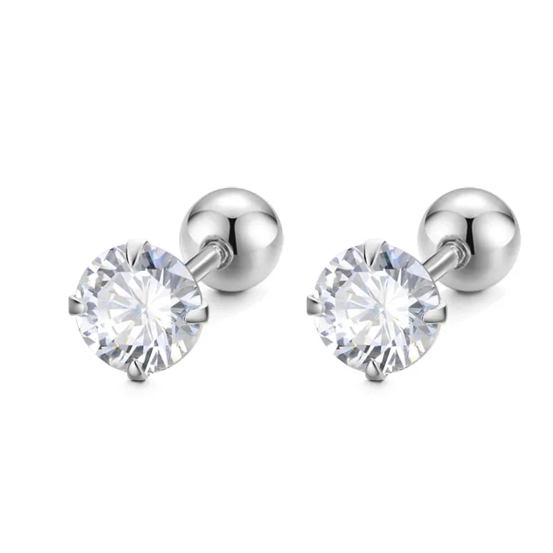 Fashion Shiny CZ 3/4/5/6mm Beads Screw Stud Earrings DA2299