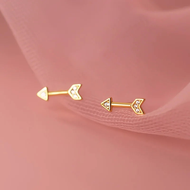 TrustDavis Real 925 Sterling Silver Fashion Sweet Arrow Shiny CZ Screw Stud Earrings For Women Office Lady Fine Jewelry DG0136