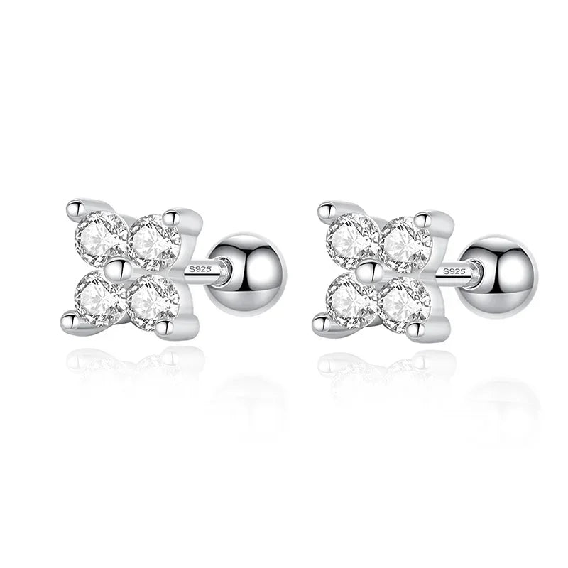 Fashion Sweet Clover Leaves CZ Screw Stud Earrings DA2240