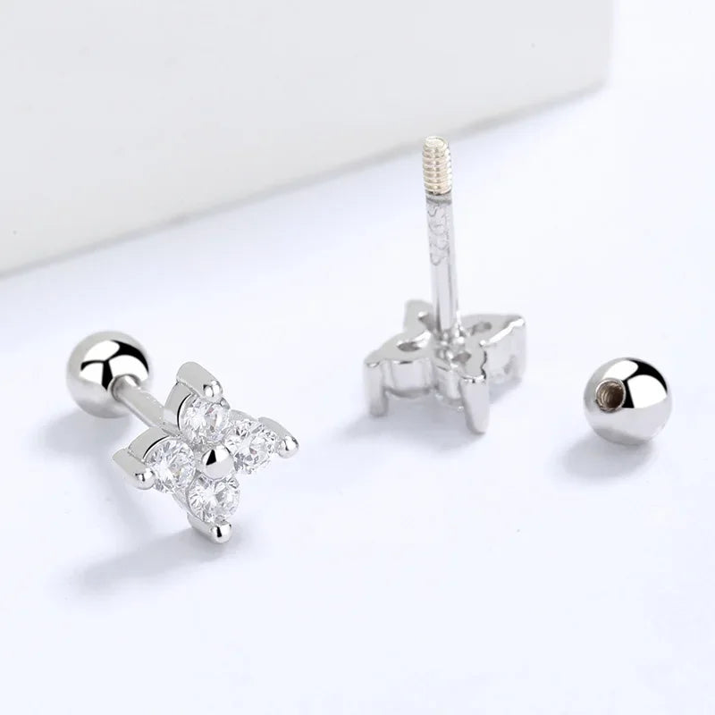 Fashion Sweet Clover Leaves CZ Screw Stud Earrings DA2240