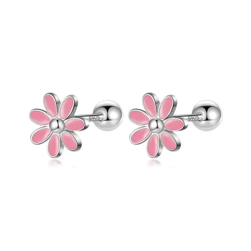 Fashion Sweet Glaze Flower Screw Stud Earrings DB140