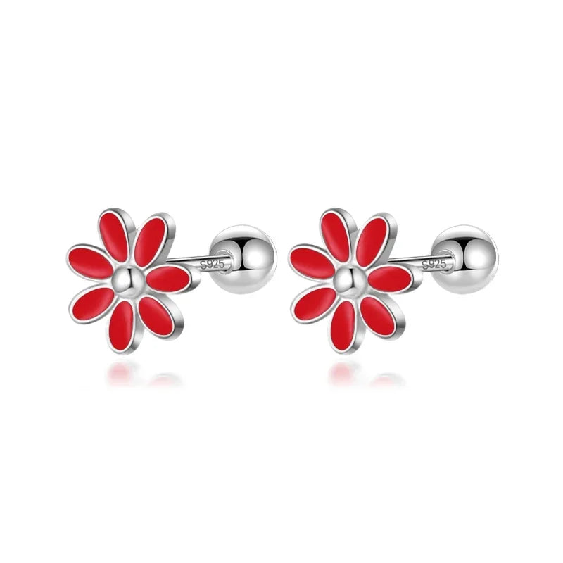 Fashion Sweet Glaze Flower Screw Stud Earrings DB140