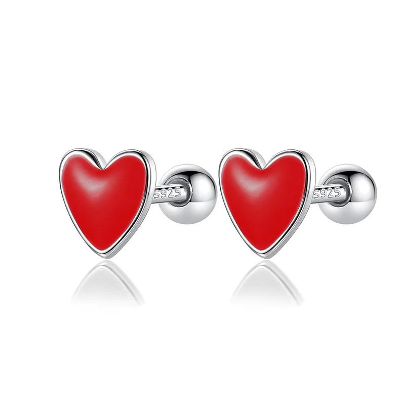 Fashion Sweet Glaze Heart Screw Stud Earrings DA3011