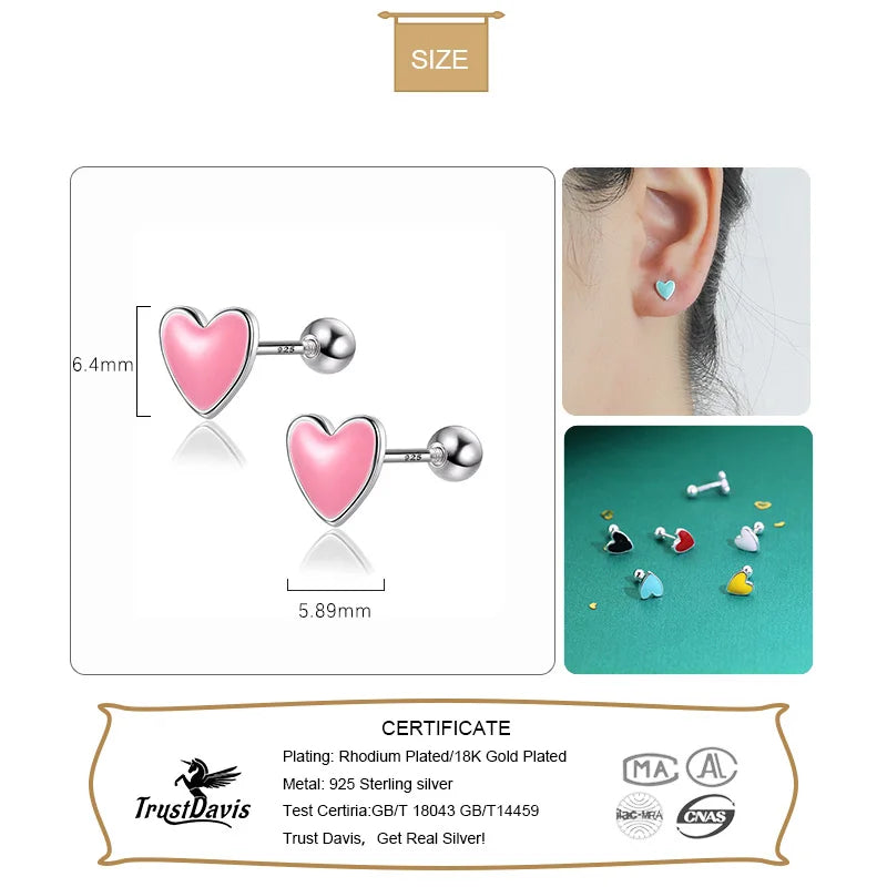 Fashion Sweet Glaze Heart Screw Stud Earrings DA3011