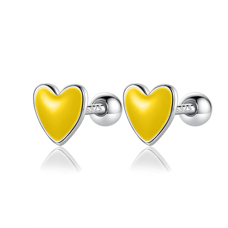 Fashion Sweet Glaze Heart Screw Stud Earrings DA3011