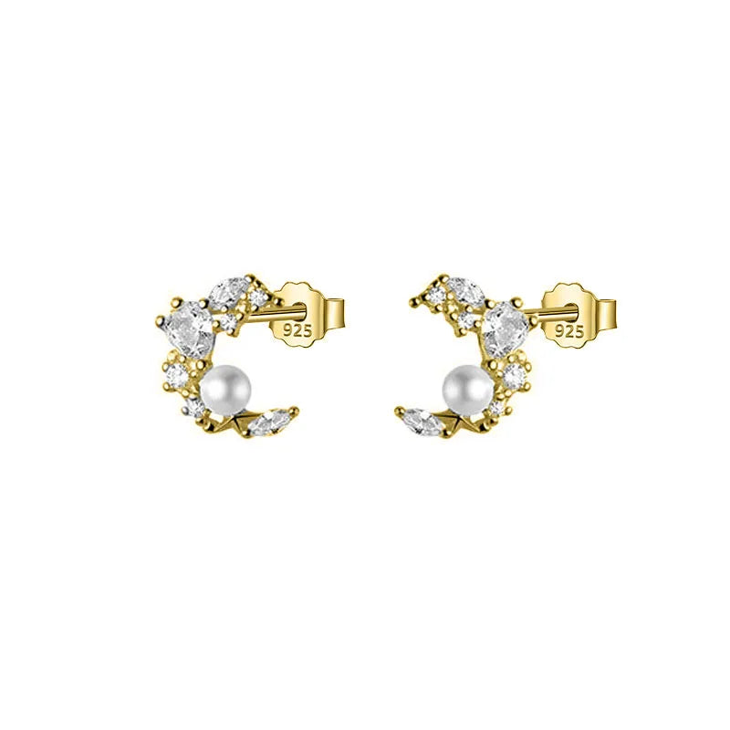 Fashion Sweet Moon Synthesis Pearl CZ Stud Earrings DB1097