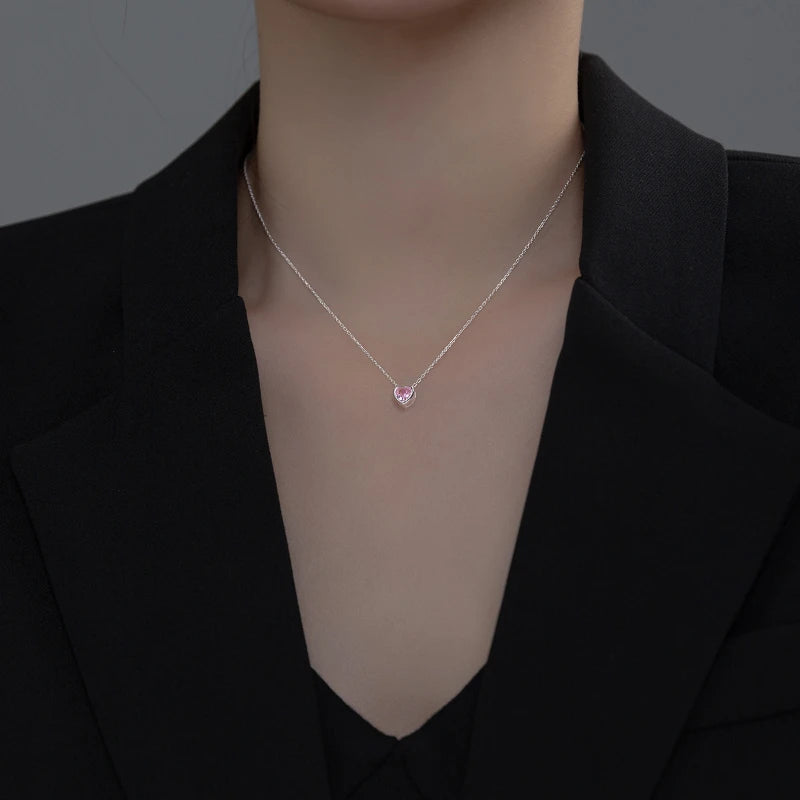 Fashion Sweet Romantic Heart Shiny CZ Clavicle Necklace DA2596