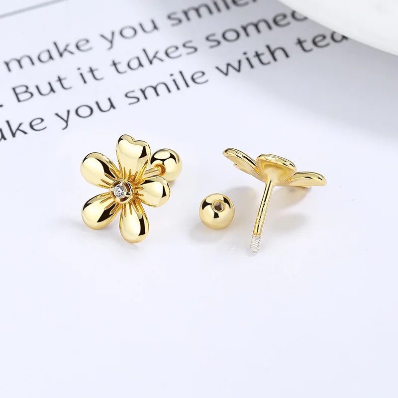 Flower CZ Bead Screw Stud Earrings DA2915