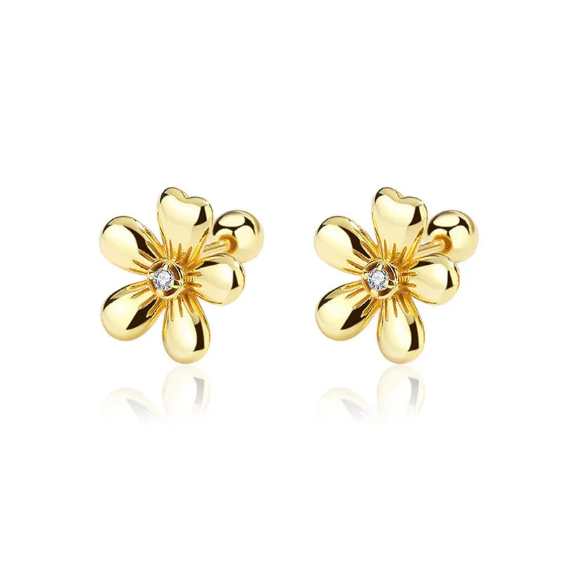 Flower CZ Bead Screw Stud Earrings DA2915