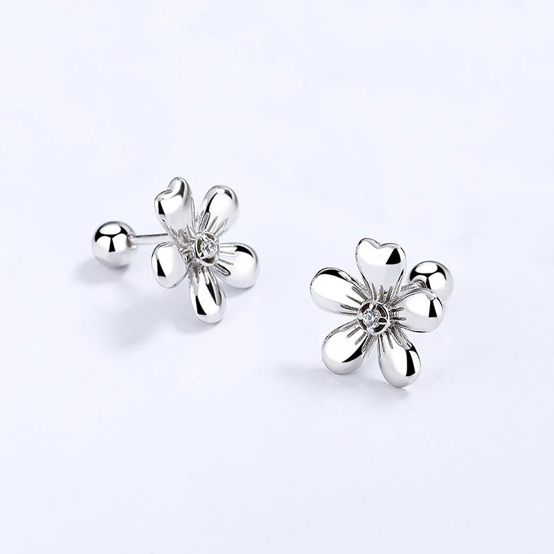 Flower CZ Bead Screw Stud Earrings DA2915