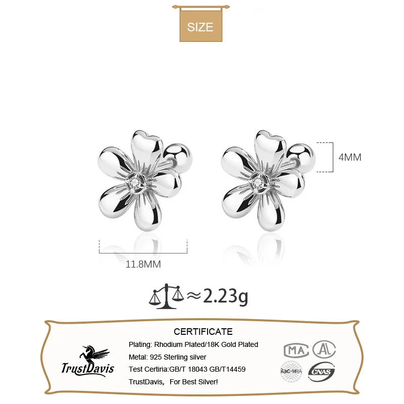 Flower CZ Bead Screw Stud Earrings DA2915