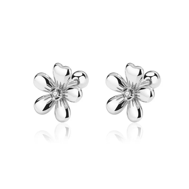 Flower CZ Bead Screw Stud Earrings DA2915