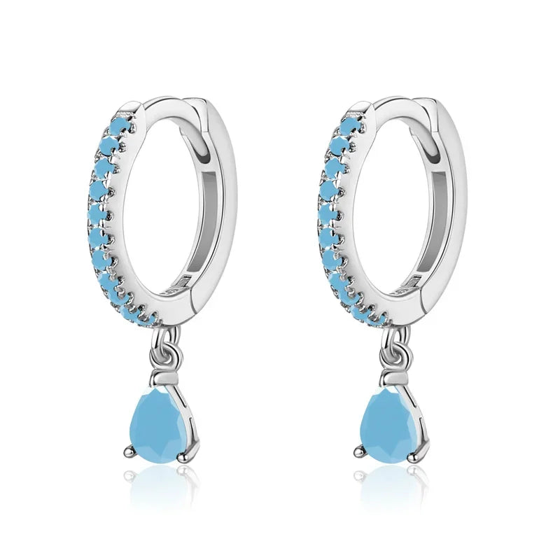 TrustDavis Real 925 Sterling Silver Geometric Water Drop Pendant Charm Hoop Earrings For Women Punk Rock Simple Jewelry DA2654