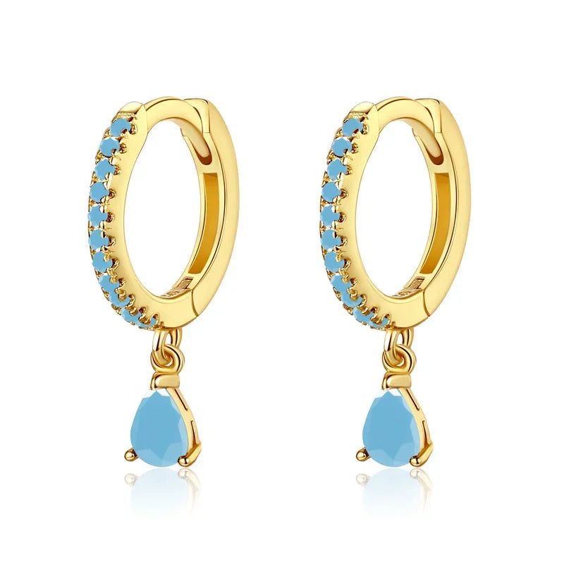 TrustDavis Real 925 Sterling Silver Geometric Water Drop Pendant Charm Hoop Earrings For Women Punk Rock Simple Jewelry DA2654