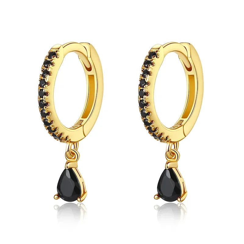 TrustDavis Real 925 Sterling Silver Geometric Water Drop Pendant Charm Hoop Earrings For Women Punk Rock Simple Jewelry DA2654