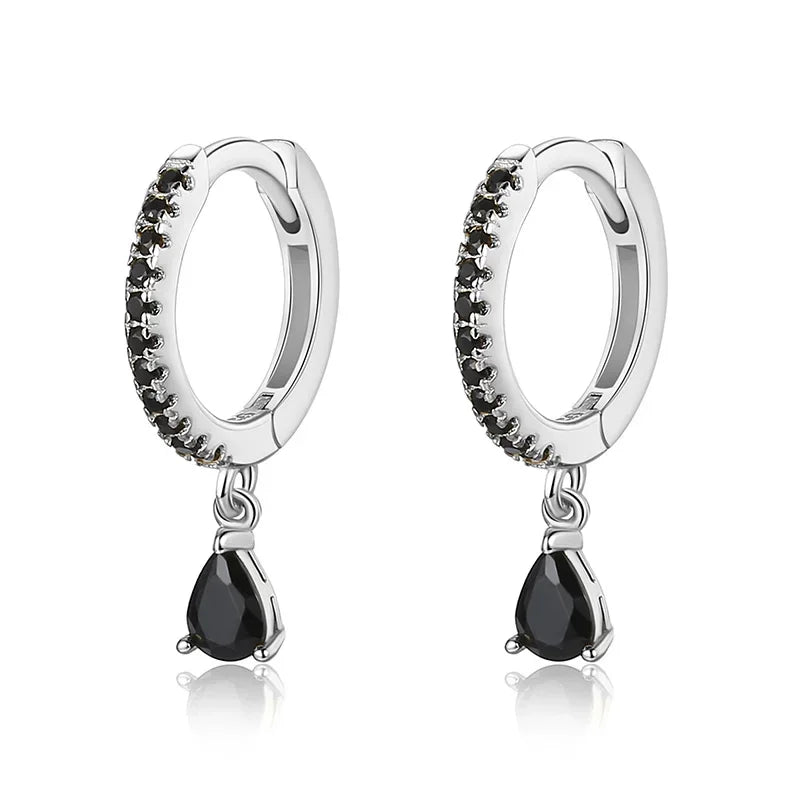 TrustDavis Real 925 Sterling Silver Geometric Water Drop Pendant Charm Hoop Earrings For Women Punk Rock Simple Jewelry DA2654