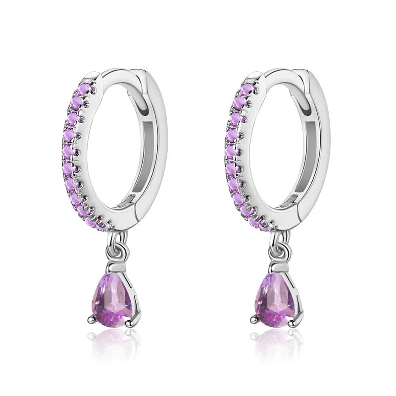 TrustDavis Real 925 Sterling Silver Geometric Water Drop Pendant Charm Hoop Earrings For Women Punk Rock Simple Jewelry DA2654