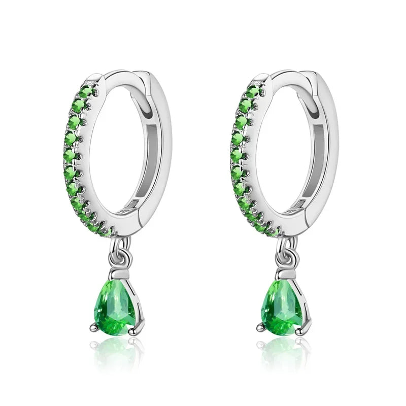 TrustDavis Real 925 Sterling Silver Geometric Water Drop Pendant Charm Hoop Earrings For Women Punk Rock Simple Jewelry DA2654